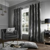 SANTIAGO ROOM DARKENING THERMAL CURTAINS SIZE117X183 IN CURSHED VELVET GREY RRP £41.08Condition