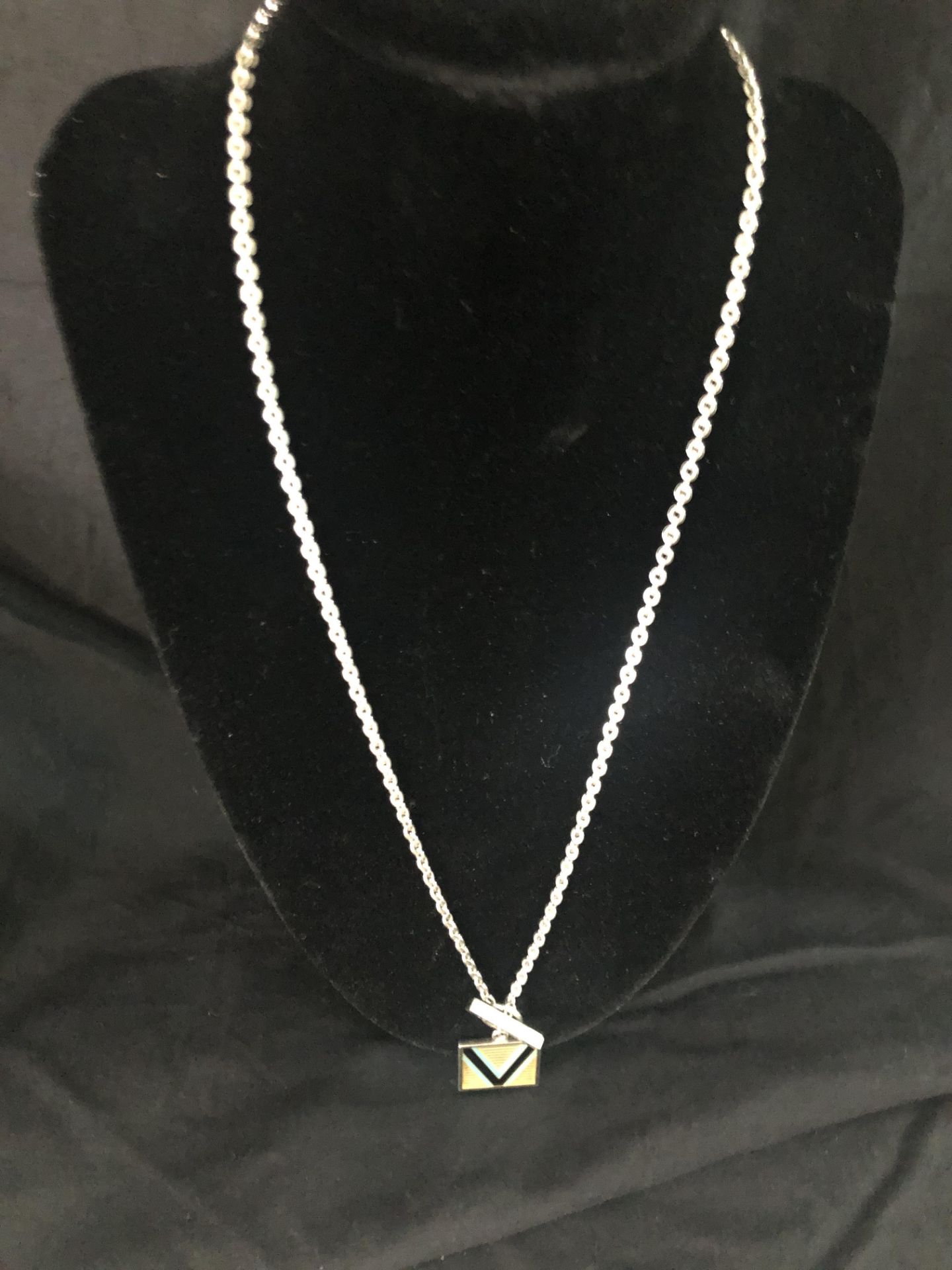 70's Vintage Louis Vuitton Silver Necklace with V Pendant - Image 2 of 2