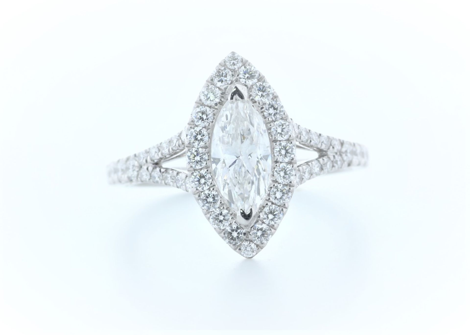 18ct White Gold Single Stone With Halo Setting Ring 1.56 (0.90) Carats - Valued by IDI £16,000.