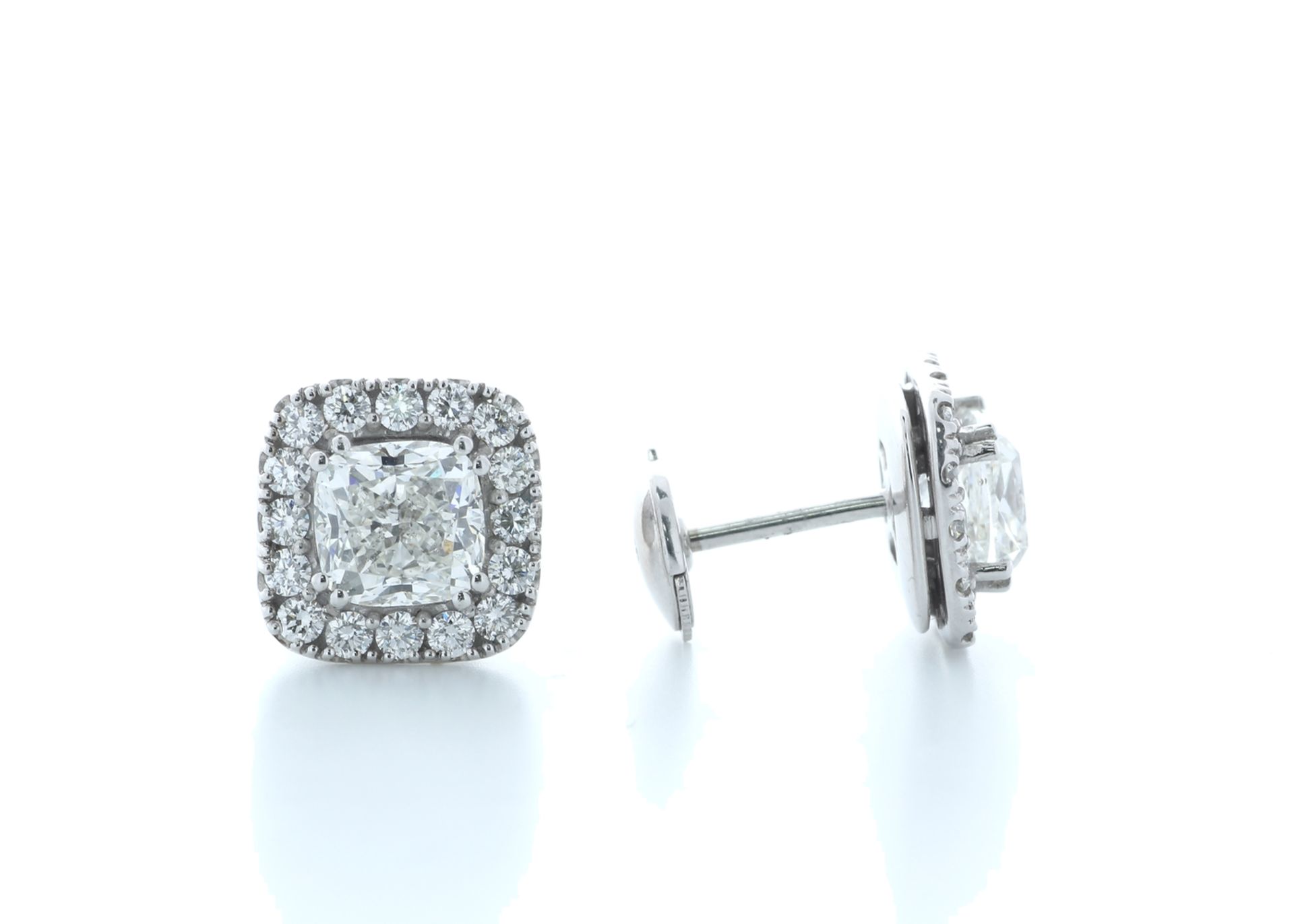 18ct White Gold Cushion Cut Diamond Halo Earrings 3.40 Carats - Valued by IDI £93,750.00 - 18ct - Image 2 of 4