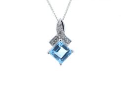 9ct White Gold Diamond And Blue Topaz Pendant 0.02 Carats - Valued by AGI £225.00 - 9ct White Gold