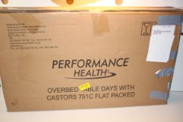 BOXED PERFORMANCE HEALTH OVERBED TABLE WITH CASTORS RRP £59.99Condition ReportAppraisal Available on