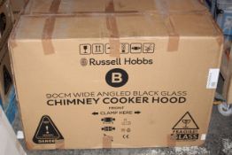 BOXED RUSSELL HOBBS 90CM WIDE BLACK GLASS CHIMNEY COOKER HOOD RRP £140.00Condition ReportAppraisal