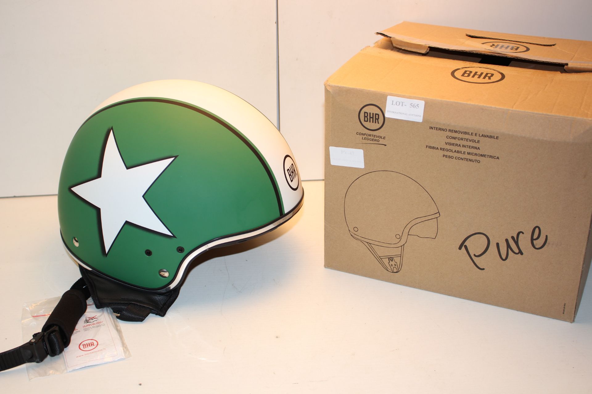 BOXED BHR PURE MOTORCYCLE HELMET - STAR GREEN DESIGN RRP £119.00Condition ReportAppraisal