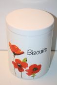 BOXED CERAMIC POPPIES BISCUITS BARRELL RRP £5.99Condition ReportAppraisal Available on Request-