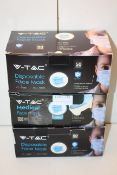 3X BOXED 50PACKS V-TAC DISPOSABLE FACE MASKSCondition ReportAppraisal Available on Request- All