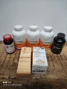 1 LOT TO CONTAIN 7 ASSORTED ITEMS TO INCLUDE VITAMINS AND JOJOBA OIL (IMAGE DEPICTS STOCK)