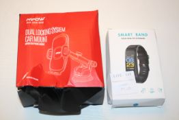 2X ASSORTED BOXED ITEMS TO INCLUDE MPOW CAR MOUNT & SMART BAND ACTIVITY TRACKER Condition