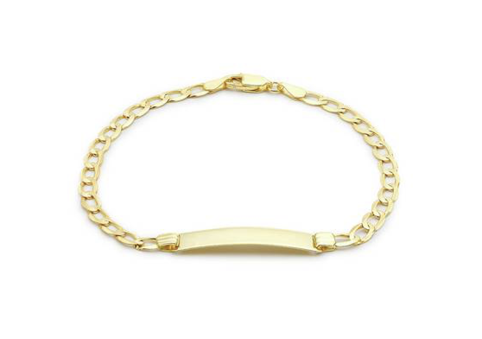 BOXED 9CT YELLOW GOLD GENTS CURB IDENTITY BRACELET, ENSCRIBED WITH MARK, HOWEVER CAN BE BUFFED