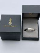 BOXED 958 BRITANIA SILVER RING, MADE IN THE JEWELLERY QUARTER, MISSING STONE, SET WITH TWO DIAMONDS,