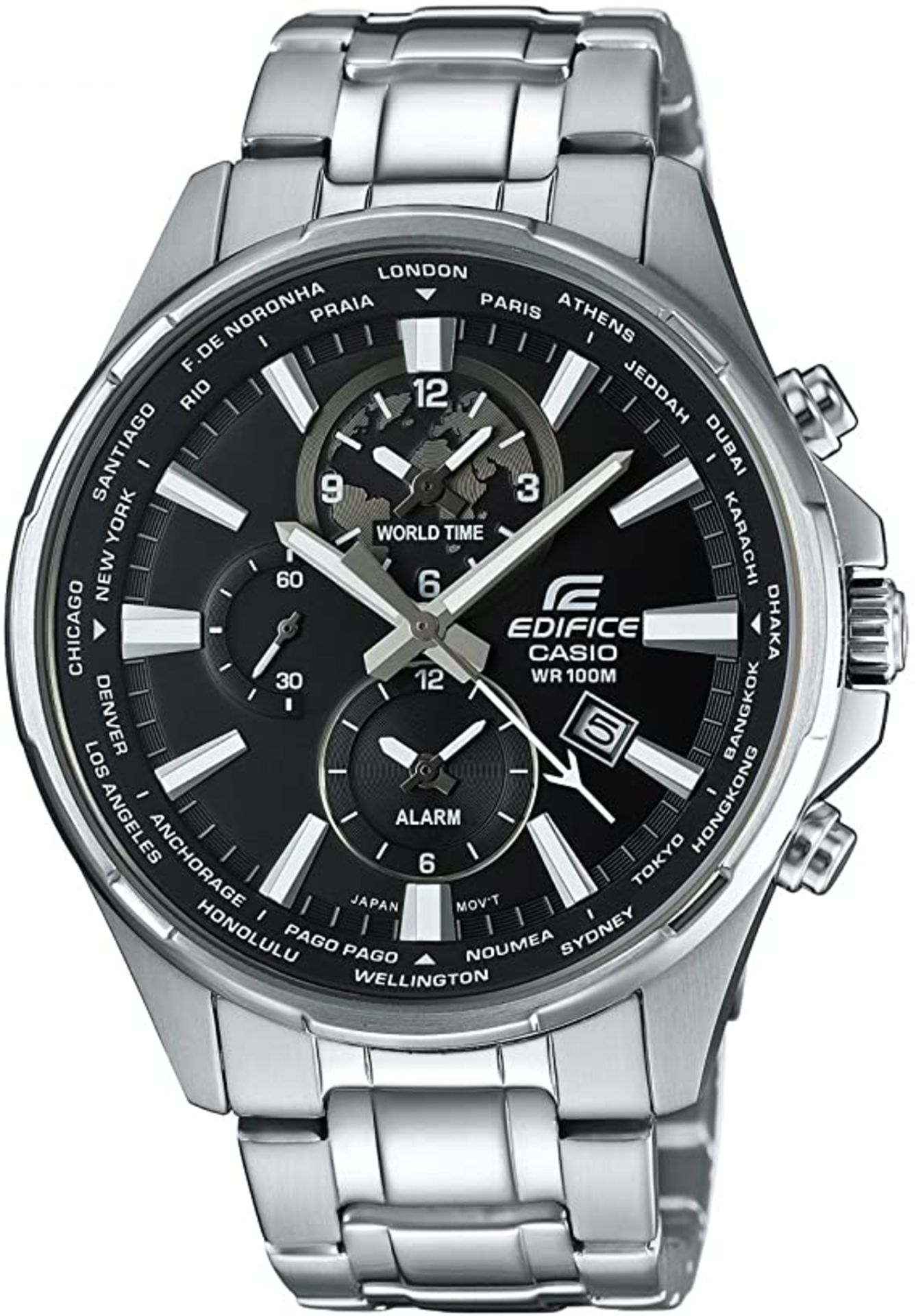 BOXED EDIFICE CASIO WR 100M, STAINLESS STEEL WATCH, APPEARS NEW, MODEL- EFR-304DY, RRP-£299.