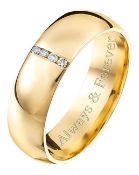 BOXED 9CT YELLOW GOLD GENTS WEDDING BAND SET WITH FOUR DIAMONDS, SIZE- V, MADSE IN THE JEWELLERY