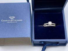 BOXED CHARLES AND COLVARD CREATED MOISSANITE 9CT YELLOW GOLD, TWO PIECE BRIDAL SET, SOLITAIRE CENTER