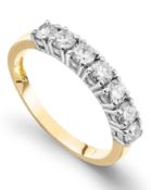 BOXED CHARLES AND COLVARD CREATED MOISSANITE 9CT YELLOW GOLD, SEVEN STONE RING, EACH STONE APPROX