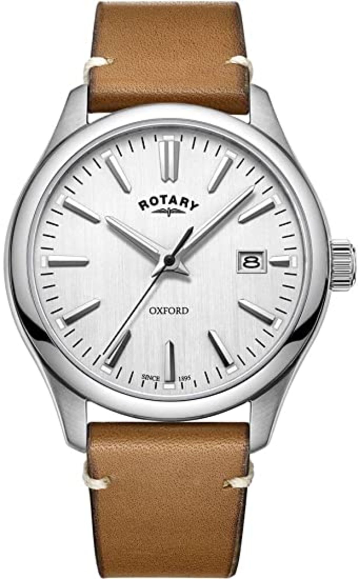 BOXED GENTS ROTARY WATCH, WITH BROWN LEATHER STRAP AND WHITE DIAL, MODEL- GS05092, RRP-£119.00,