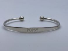 925 STERLING SILVER TORQUE BANGLE, INSCRIBED ''POPSY''Condition ReportAppraisal Available on