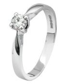 BOXED MOISSANITE 9CT WHITE GOLD LADIES SINGLE STONE RING, SET WITH ONE BRILLIANT ROUND MOISSANITE