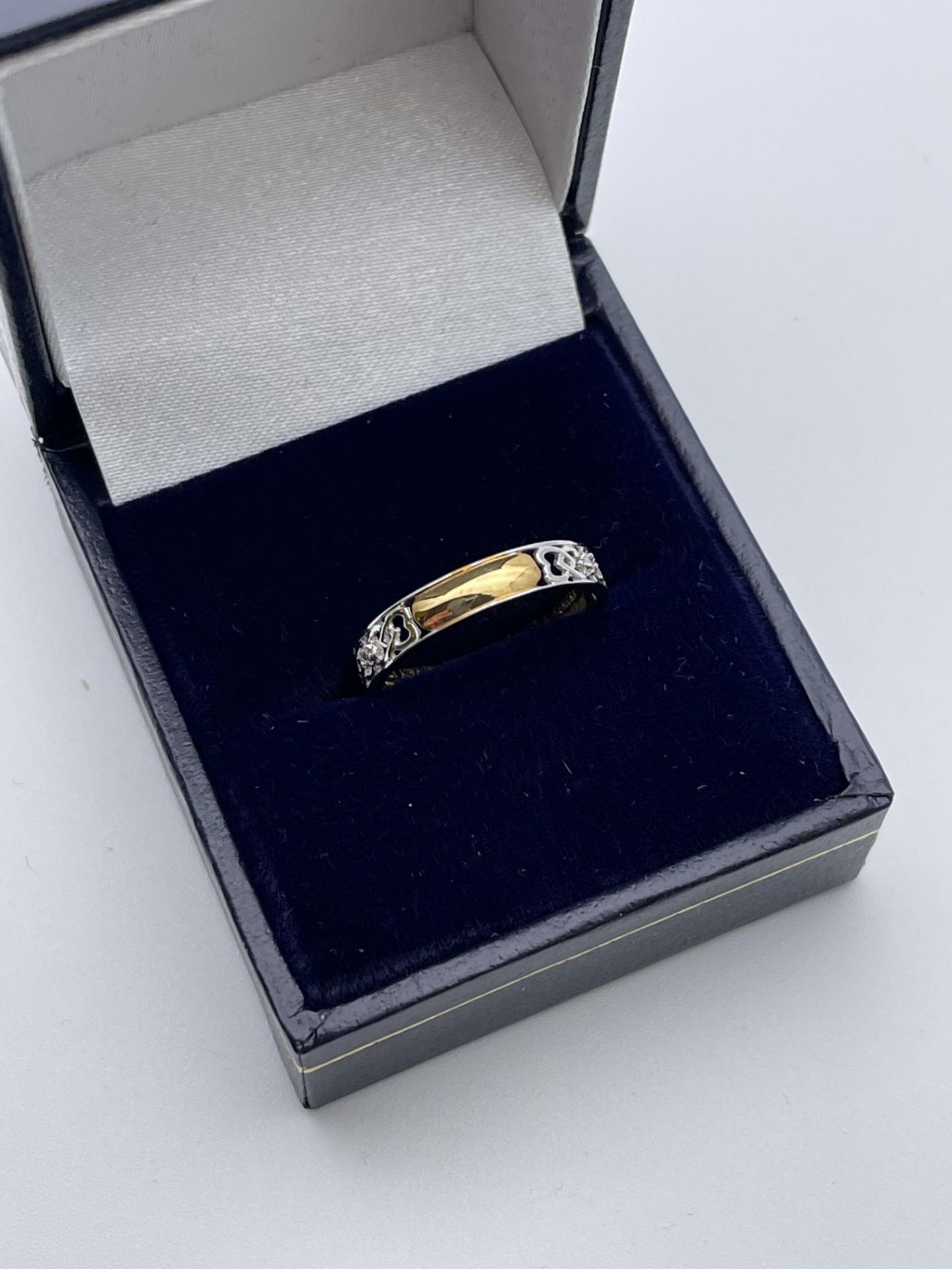 BOXED 9CT WHOITE AND YELLOW GOLD DIAMOND BAND RING, SIZE- M, RRP-£195.00Condition ReportAppraisal