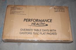 BOXED PERFORMANCE HEALTH OVERBED TABLE WITH CASTORS RRP £59.99Condition ReportAppraisal Available on