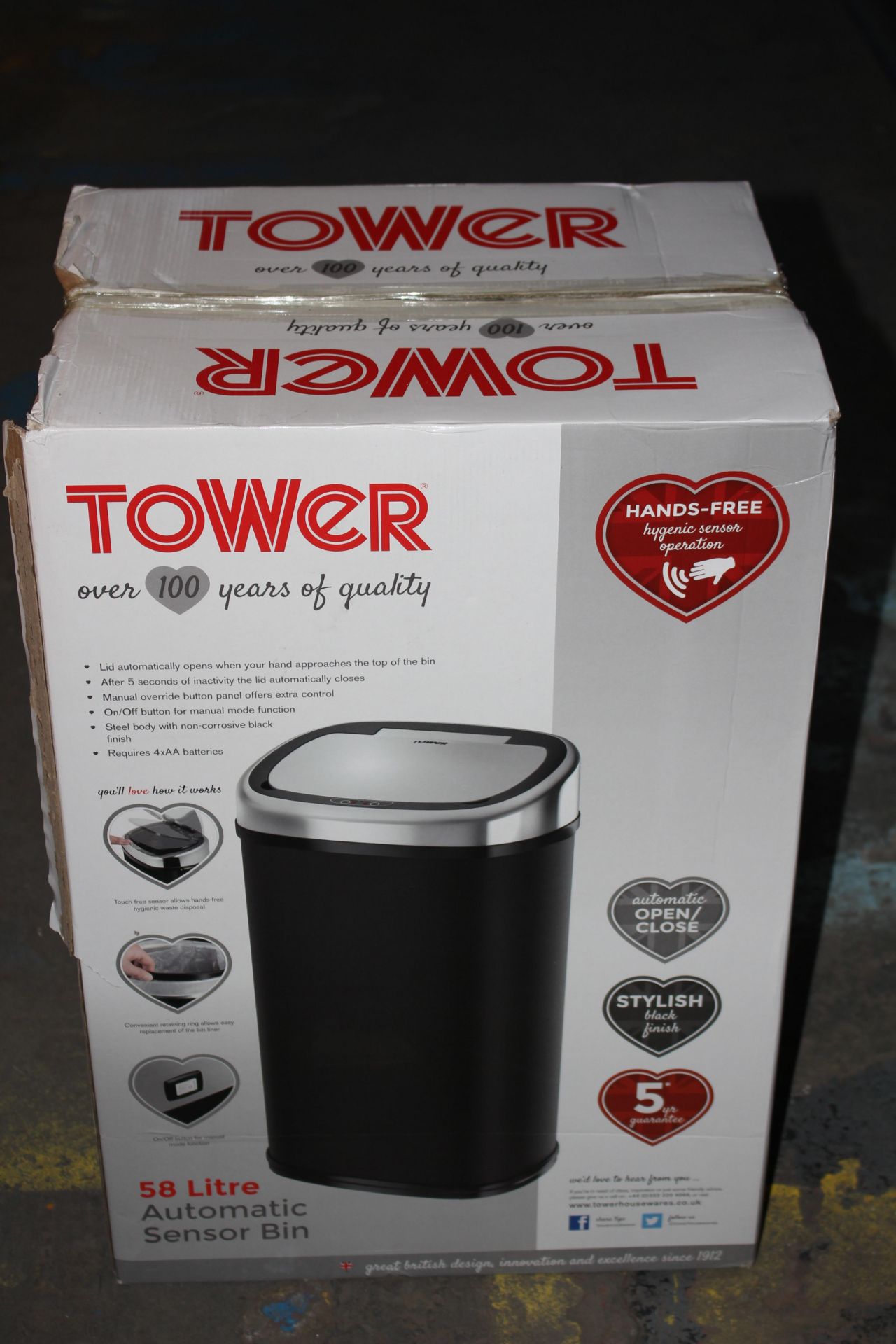 BOXED TOWER 58LITRE AUTOMATIC SENSOR BIN RRP £58.00Condition ReportAppraisal Available on Request-