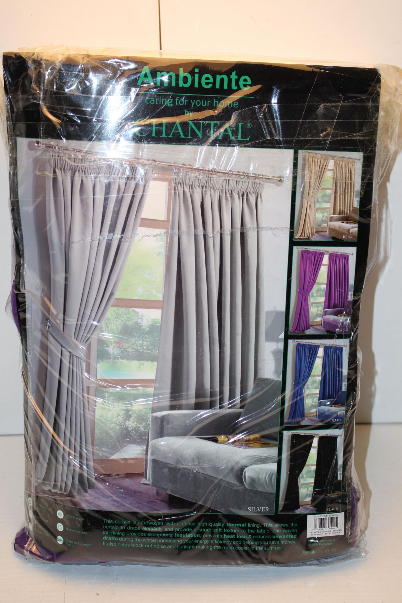 BAGGED AMBIENTE CHANTAL BLACKOUT THERMAL CURTAINS 168 X 229 CM RRP £39.99 PURPLE (AS SEEN IN