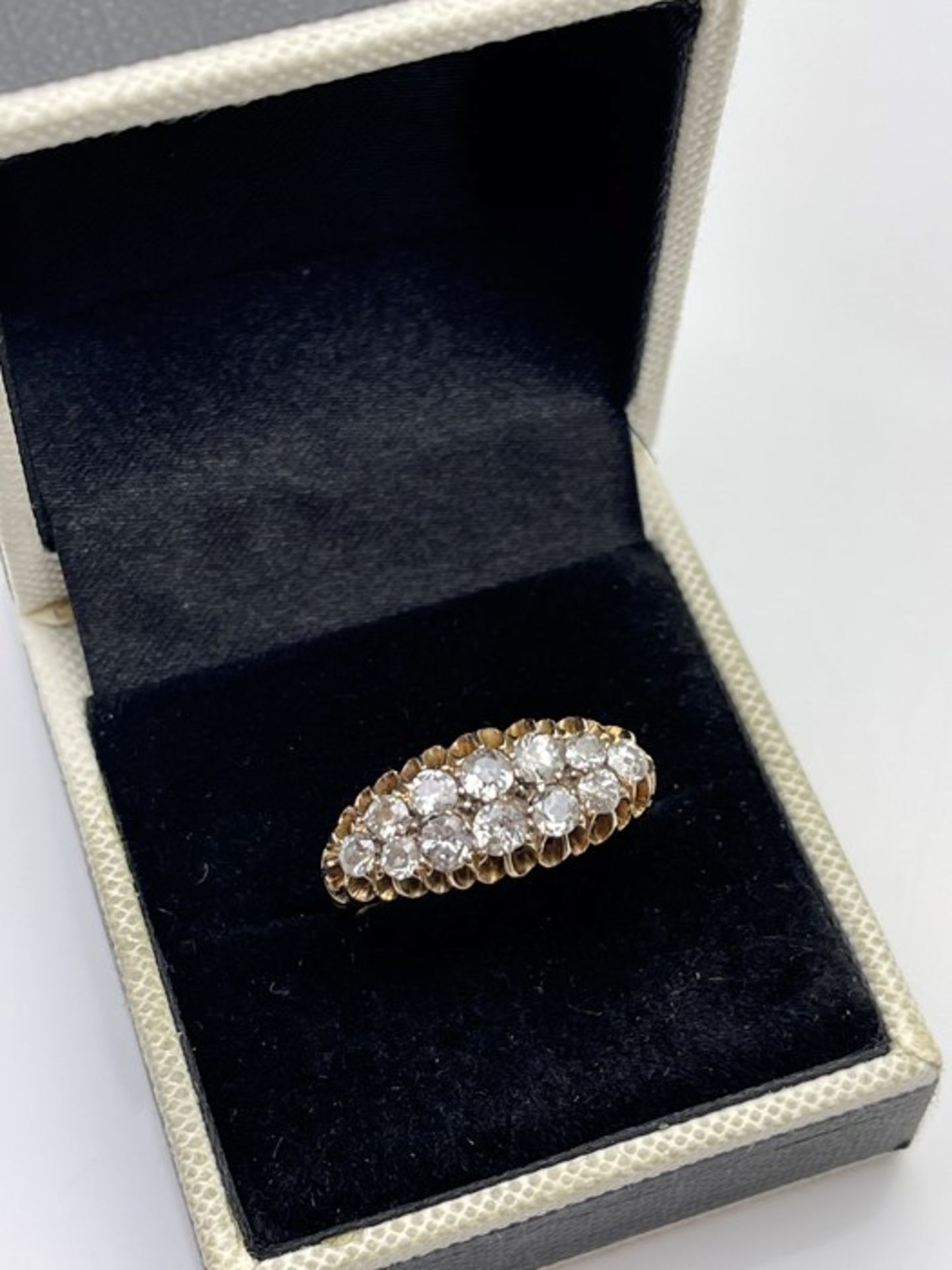 ***£4500.00*** ANTIQUE LADIES TWO ROW DIAMOND RING, SET WITH TWELVE OLD CUT DIAMONDS, COLOUR- H/I,