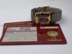 LADIES OMEGA WATCH, SET WITH 18CT YELLOW GOLD CASE AND FABRIC STRAP, REQUIRES NEW STRAP, FACTORY