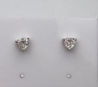 ***£3350.00*** 18CT WHITE GOLD LADIES HEART SHAPED DIAMOND EARRINGS, DIAMOND WEIGHT- 0.88CT, COLOUR-