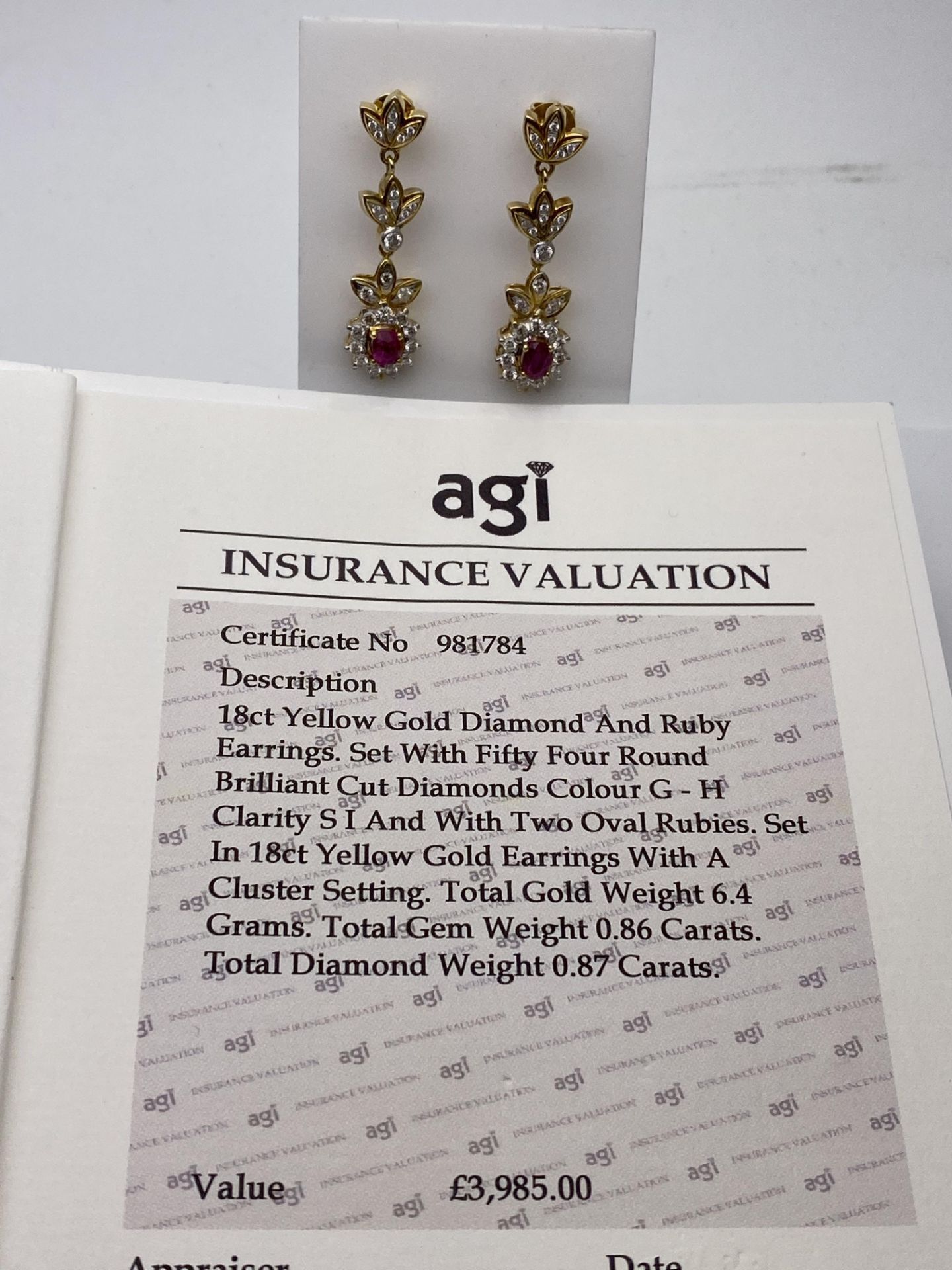 ***£3985.00*** 18CT YELLOW GOLD DIAMOND AND RUBY EARRINGS, SET WITH FIFTY FOUR ROUND BRILLIANT CUT