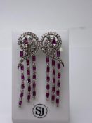 ***£15,950.00*** 18CT WHITE GOLD LADIES DIAMOND RUBY EARRINGS, RUBY WEIGHT- 4.42CT, DIAMOND