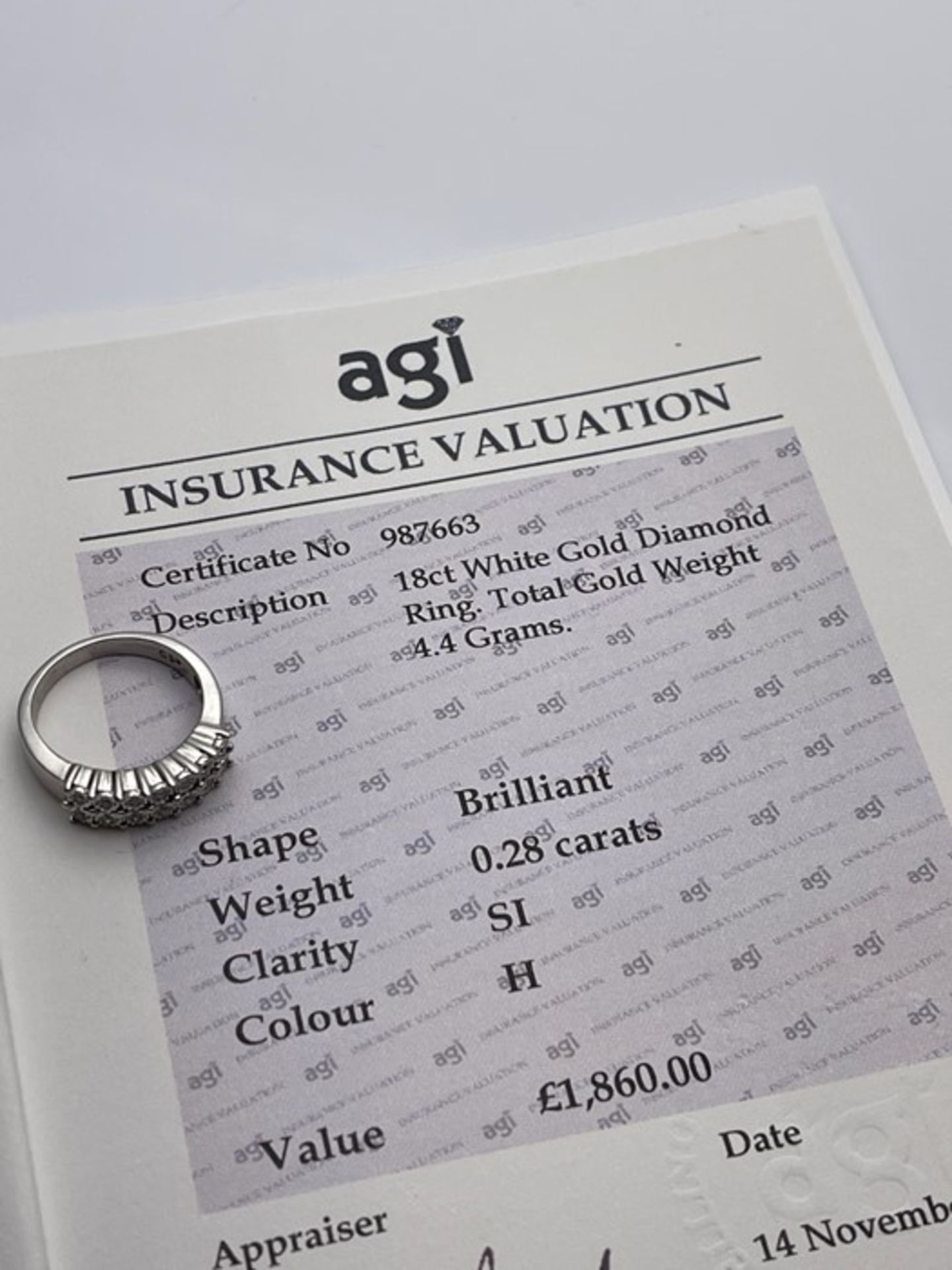 ***£1860.00*** 18CT WHITE GOLD DIAMOND RING, DIAMONDS ARE SET IN TWO ROWS, CLARITY- SI, COLOUR- H, - Image 3 of 3