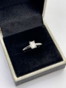 ***£5125.00*** 18CT WHITE GOLD EMERALD CUT DIAMOND RING, TOTAL DIAMOND WEIGHT- 0.75CT, CLARITY-