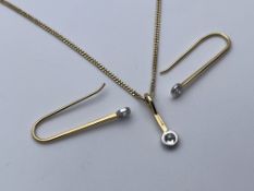 18CT YELLOW GOLD, CHAIN, NECKLACE AND EARRINGS, PENDENT SET WITH QUALITY DIAMOND SOLITAIRE, EARRINGS