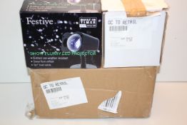 3X ASSORTED BOXED ITEMS TO INCLUDE FESTIVE SNOW FLURRY LED PROJECTOR & OTHER Condition