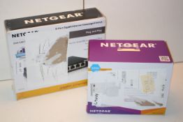 2X BOXED ASSORTED NETGEAR ITEMS TO INCLUDE RANGE EXTEND3ER FOR WIFI & 8-PORT GIGABIT ETHERNET