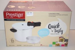 BOXED PRESTIGE 6 LITRE SLEEK & SIMPLE ALUMINIUM PRESSURE COOKER WITH STEAMER RRP £39.99Condition