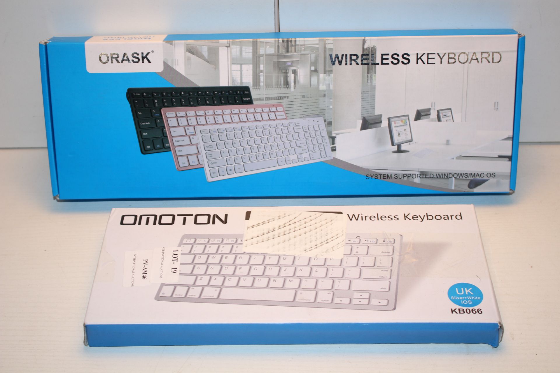 2X BOXED ASSORTED KEYBOARDS BY OMOTON & ORASK (IMAGE DEPICTS STOCK)Condition ReportAppraisal