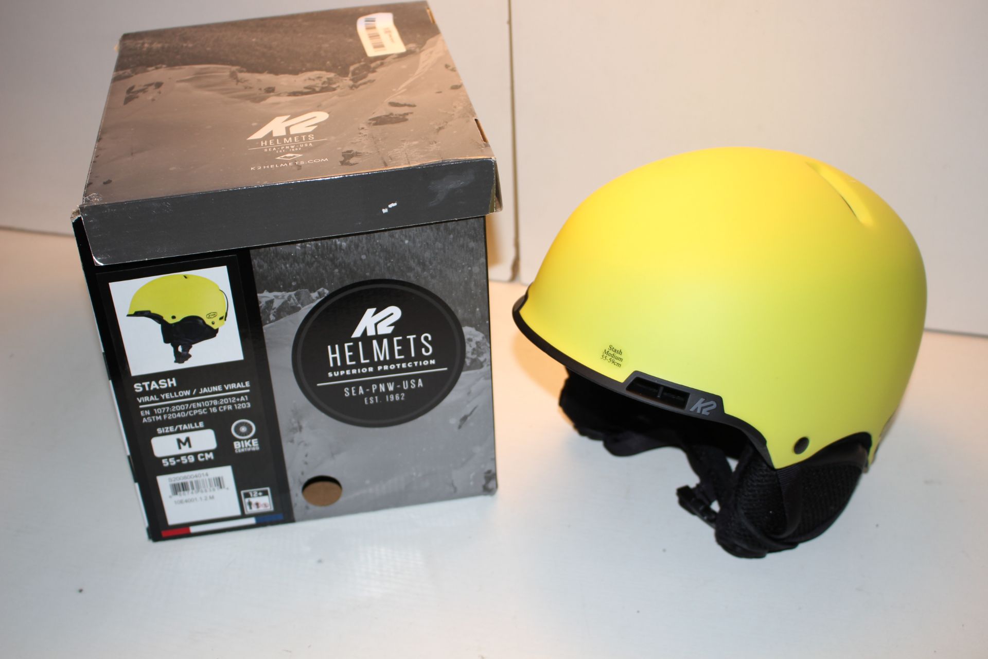 BOXED K2 HELMETS SEA-PNW-USA STASH YELLOW / JAUNE VIRALE SIZE MEDIUM 55-59CM RRP £50.99Condition