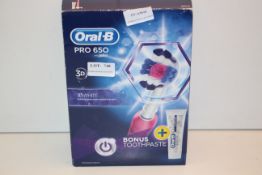 BOXED ORAL PRO 650 POWERED BY BRAUN 3D ACTION TOOTHBRUSH RRP £39.99Condition ReportAppraisal