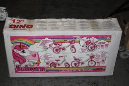 BOXED DINO MADE IN ITALY 12" GIRLS UNICORN BICYCLE RRP £74.99Condition ReportAppraisal Available