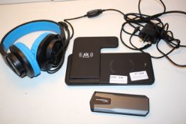 3X UNBOXED ASSORTED ITEMS TO INCLUDE GAMING HEADSET, WIRELESS FAST CHARGER & HYPER X HARD DRIVE