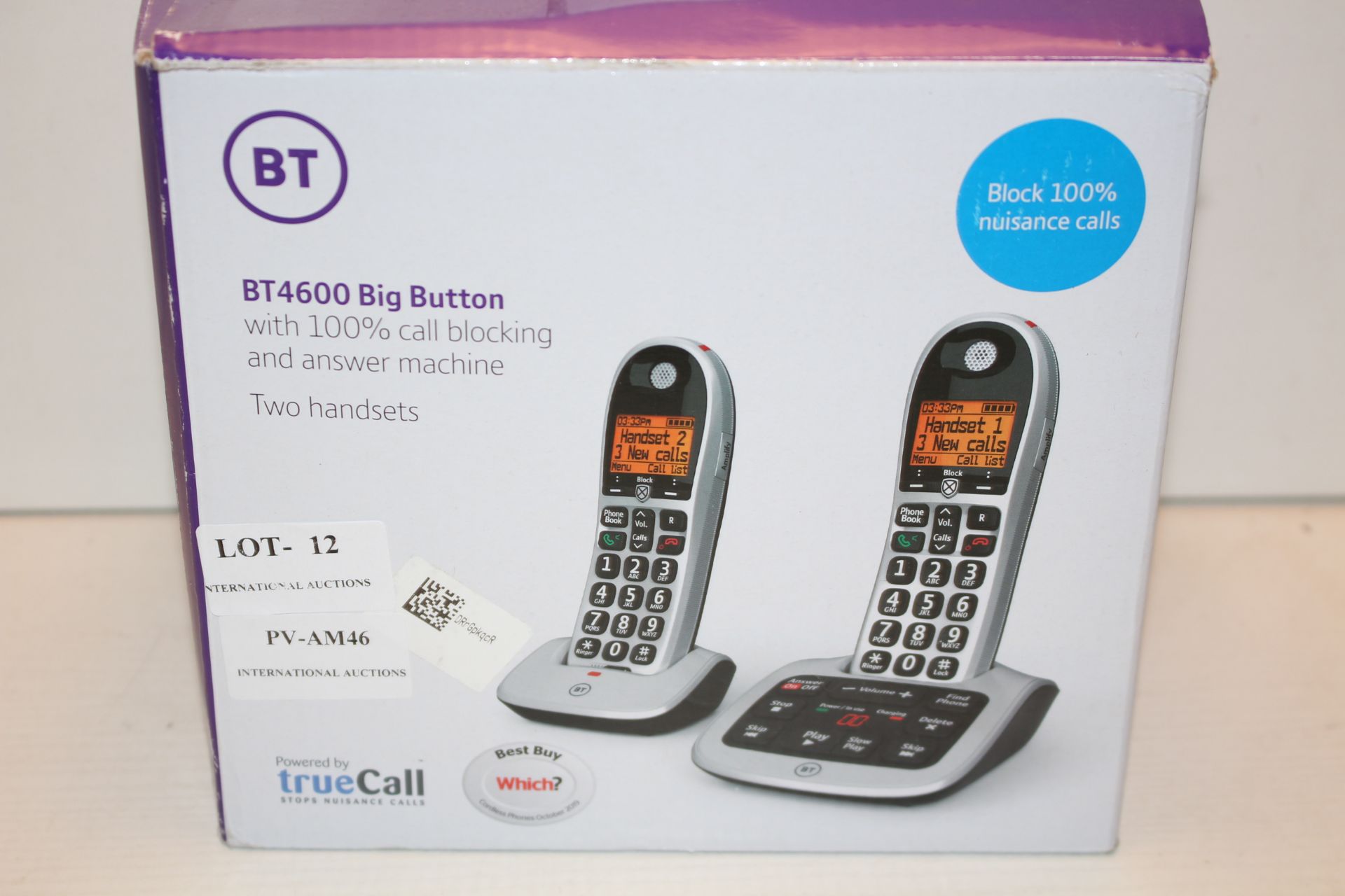 BOXED BT 4600 BIG BUTTON WITH 100% CALL BLOCKING AND ANSWERING MACHINE TWO HANDSETS RRP £58.