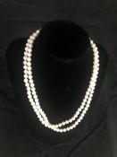 Necklace Precious Metal: 9 carat gold clasp Description: Double Row cultured Pearl Necklace with 9