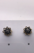 9ct Yellow Gold Diamond and Sapphire Earrings, Ref- 315