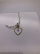 9ct yellow gold heart shaped diamond pendant , Ref-306