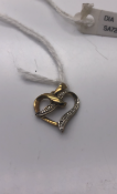9 carat Yellow and White Gold Diamond Heart Pendant (377)
