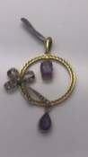 9 carat Antique Yellow Gold Pendant set with Amethysts and Pearls (387)