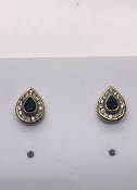 9ct Yellow Gold Diamond and Sapphire Earrings, Ref- 313