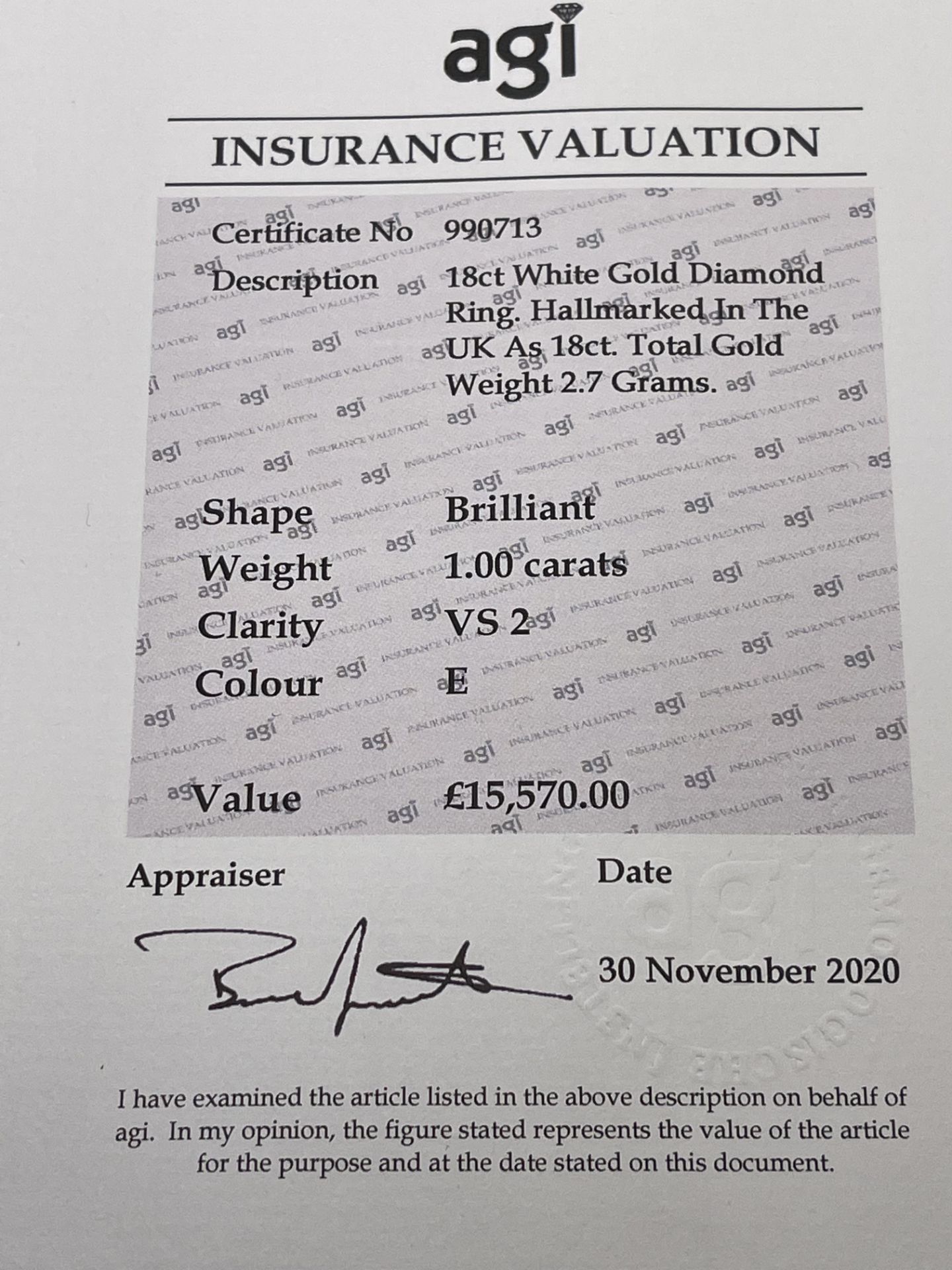 ***£15,570.00*** GIA ACCREDITED ROUND CUT DIAMOND RING, VS2, E, INCLUDES GIA & AGI, 1.00CT - Image 5 of 5