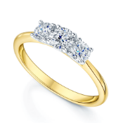 BOXED CHARLES AND COLVARD CREATED MOISSANITE, 9CT YELLOW GOLD, THREE STONE RING, CENTER STONE- 0.